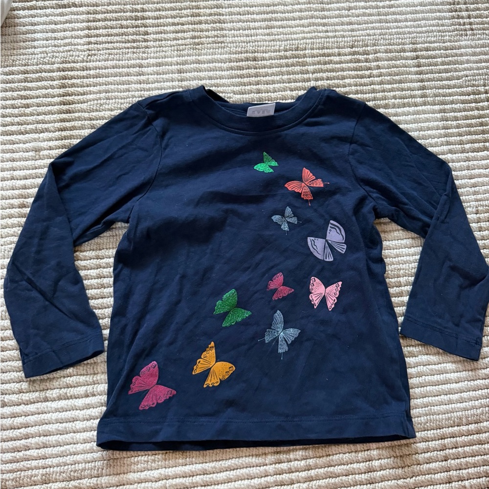Hanna Andersson Navy Long Sleeve with Colorful Butterfly Design